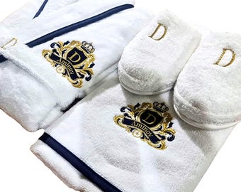 Personalisiertes Jahrestagsgeschenk für Paare, besticktes Set aus türkischem Baumwollbademantel