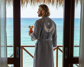 Men's Organic Turkish Cotton Robe: Handwoven Jacquard Peştemal Loungewear