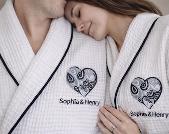 Waffle Robe Set for Couples, Lightweight Summer Bathrobe, His and Hers Spa Robes, Anniversary Gift