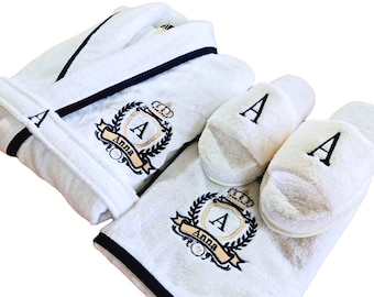 Baumwollbademantel als Geschenk zum 2. Jahrestag, Baumwollhochzeit für Paare, personalisierter, individuell bestickter Bademantel mit Monogramm