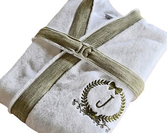 Luxury Monogrammed Turkish Cotton Robe, Embroidered Wedding Gift