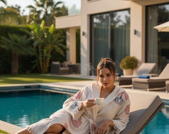 Hooded Turkish Cotton Robe: Luxury Tasseled Kimono