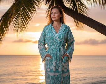 Handwoven Cotton Robe: Seashell Tassel, Bohemian Bathrobe