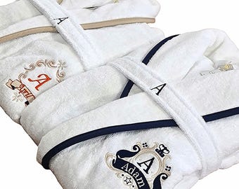 Personalized Turkish Cotton Robe, Custom Embroidered Monogram Bathrobe, His and Hers Couples Robes, Wedding Anniversary Gift for Him