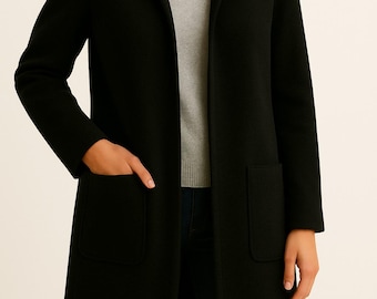 Handmade Hooded Black Leather Coat For Women, 90s Style Black Coat