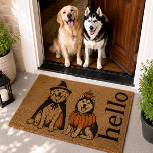 Personalized Halloween Pet Doormat, Custom Cat & Dog Welcome Mat, Witch Pumpkin Pet Doormat, Fall Front Porch Decor Gift, Custom Pet Doormat