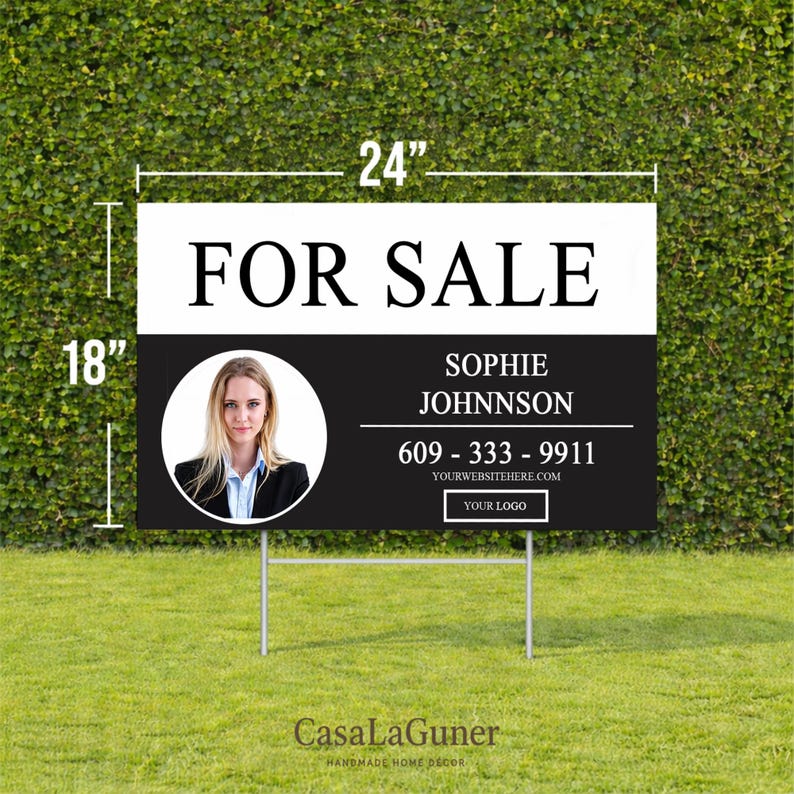 Real Estate Yard Sign 24x18, Custom Realtor Sign With Photo, for Sale ...