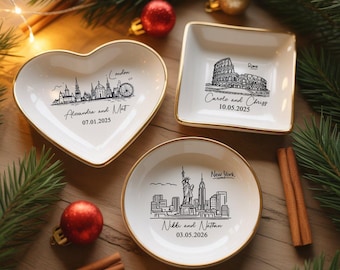 Custom Skyline Ring Dish, Engagement Ring Holder, Personalized Engagement Trinket, City Trinket Dish, Favorite Place Wedding Keepsake