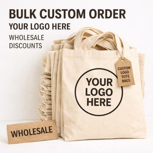 Custom Tote Bags With Logo, Bulk Orders, Bulk Custom Tote Bags, Reusable Cotton Canvas, Personalized Logo Tote Bag, Wholesale Canvas Tote