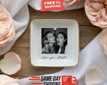 Personalized Photo Jewelry Dish, Trinket Tray for Best Friend, Bestie Ring Dish, Mom Photo Ring Holder, Gifts for Bestie, Photo Trinket Dish
