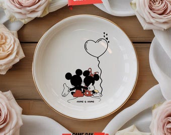 Custom Disney Ring Dish, Mickey & Minnie Balloon Tray, Personalized Engagement Ring Holder, Disney Wedding Gift, Cute Bridal Jewelry Tray