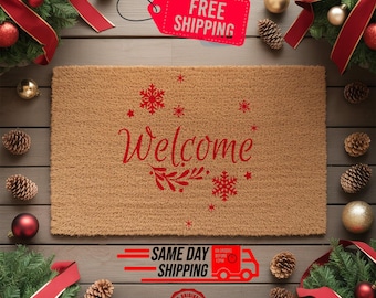 Christmas Welcome Doormat: Natural Coir, Non-Slip