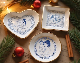 Custom Mom Nana Jewelry Dish, Family Photo Ring Dish , Personalized Portrait Ceramic Christmas , Mom Photo Gift, Family Lover Gift