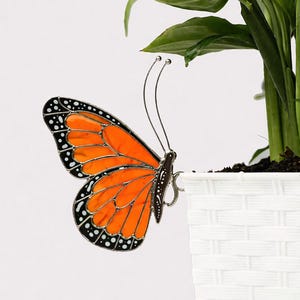Real Stained Glass Monarch Butterfly Suncatcher Pot Decoration, Mother's Day gift, Sun Room Decor, Gift for Mom or Nature Lovers