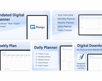 Odaterad digital planerare för iPad | GoodNotes-planerare | Produktivitetsplanerare