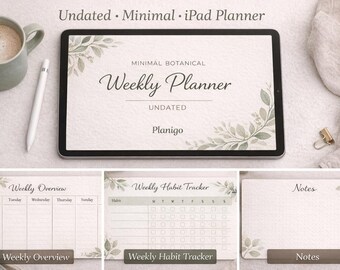 Minimalistisk botanisk veckoplanerare odaterad | Digital planerare för iPad | Vanespårningsanteckningar | Ren modern planerare i PDF-format