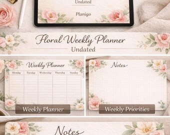 Blommig veckoplanerare odaterad | Estetisk digital planerare för iPad | Pastellfärgad blomplanerare | Mysig feminin PDF