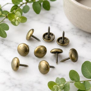 Set of 20 Antique Bronze Thumb Tacks Vintage Upholstery Furniture Nails