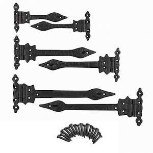 PAIR Leaf Cast Iron Hinges – Black Antique 6" / 9" / 12" Ornate Spear T-Hinges