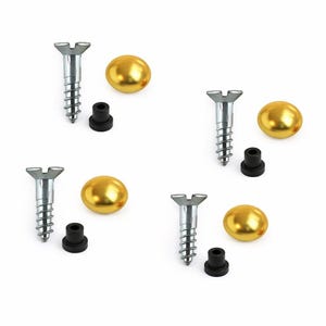 May include: Four sets of furniture hardware components. Each set includes a silver screw, a gold-coloured decorative stud, and a small black plastic component. The items are arranged against a white background.