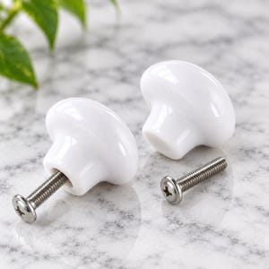 38mm White Ceramic Cabinet Knob, Round Furniture Hardware, Upcycling Project