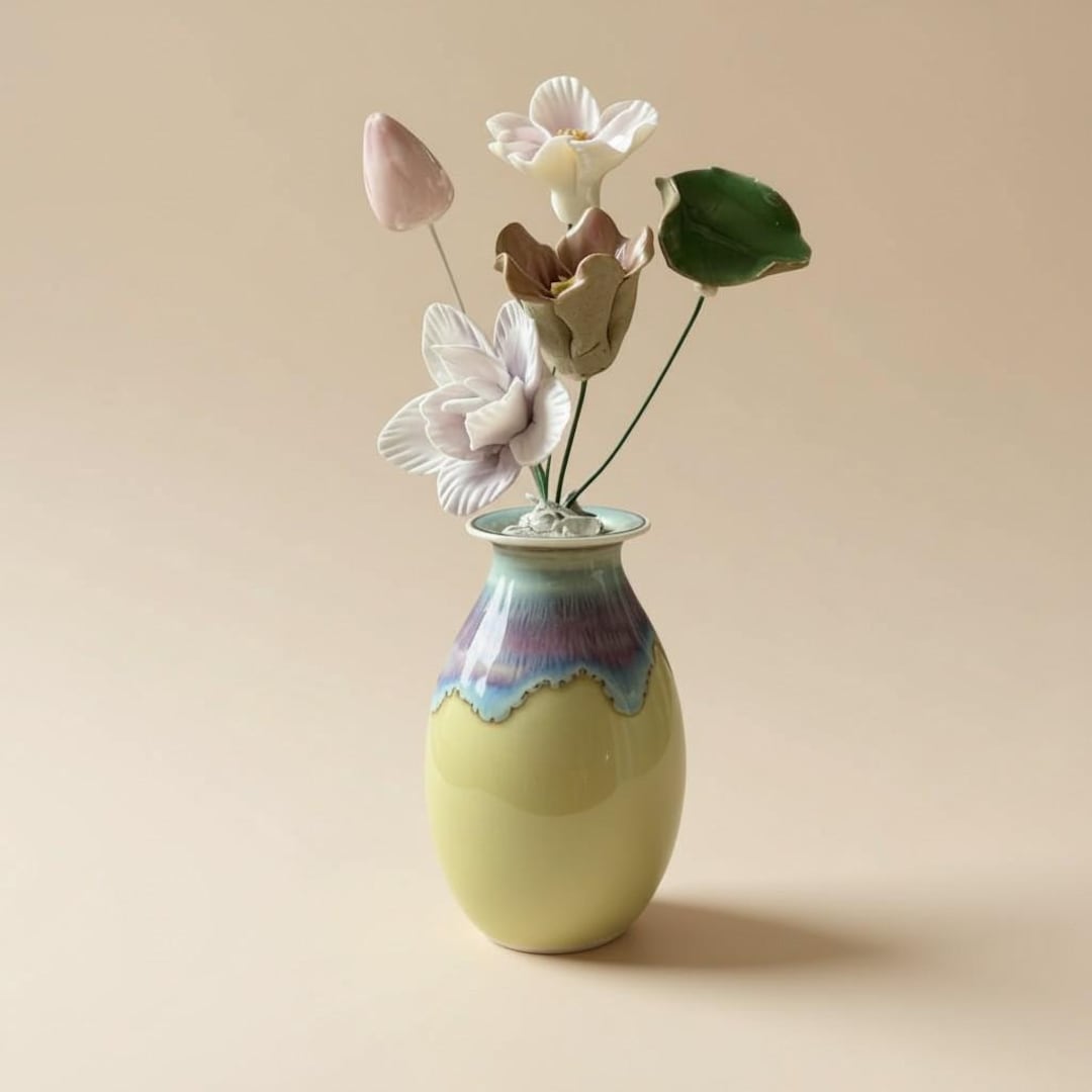 Handmade Ceramic Bud Vase With Porcelain Flowers, Wabi-sabi Home Decor ...