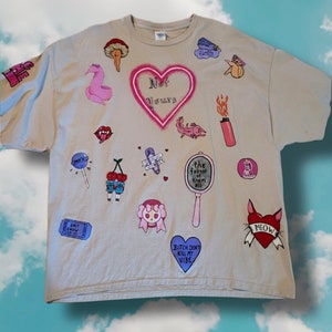 Hand-painted ooak t-shirt boho camp art shirt oversized t