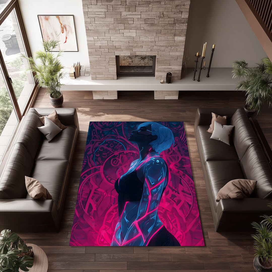 Cyber Rug Texture Cyberpunk Neon Woman Rug, Futuristic Gamer Room Decor - Etsy