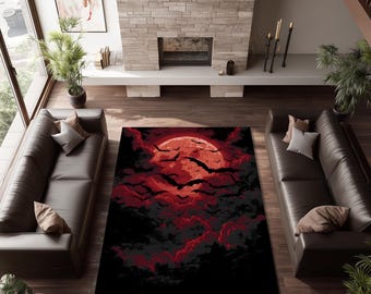 Blood Moon Area Rug, Gothic Vampire Decor, Halloween Carpet