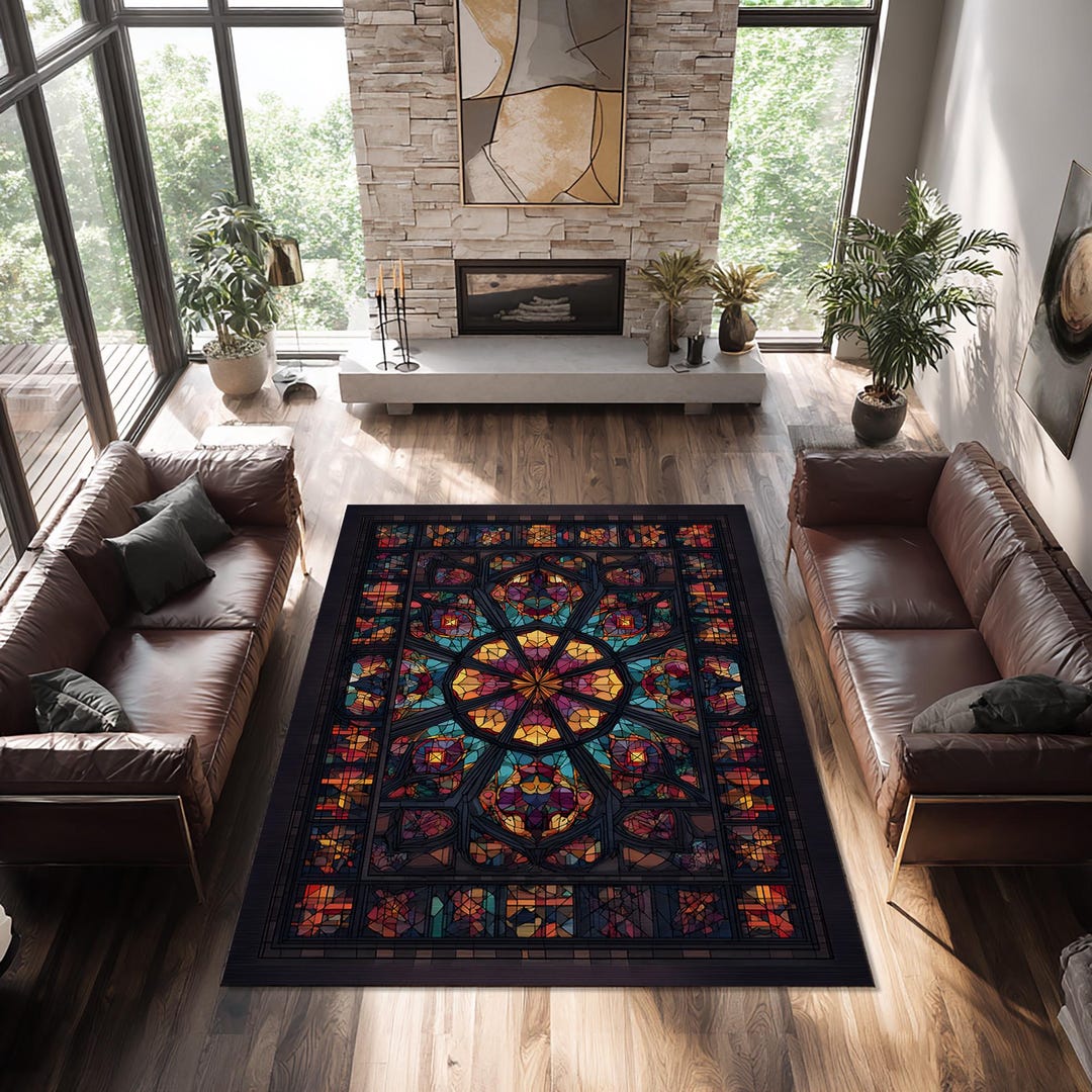Cathedral Rug Stained Glass Style Rug, Gothic Cathedral, Medieval Mosaic Art - Etsy
