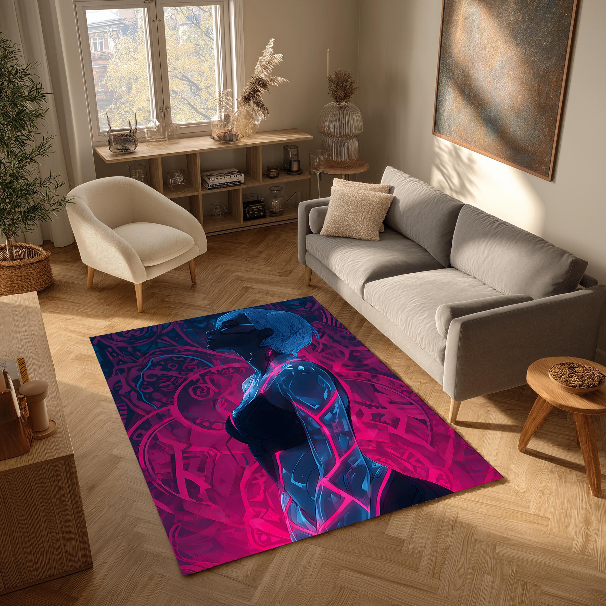 Cyberpunk Rug Texture Cyberpunk Neon Woman Rug, Futuristic Gamer Room Decor - Etsy