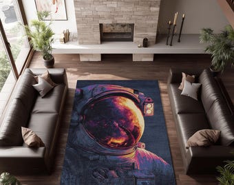 Astronaut Galaxy Rug, Modern Sci-Fi Space Art Carpet