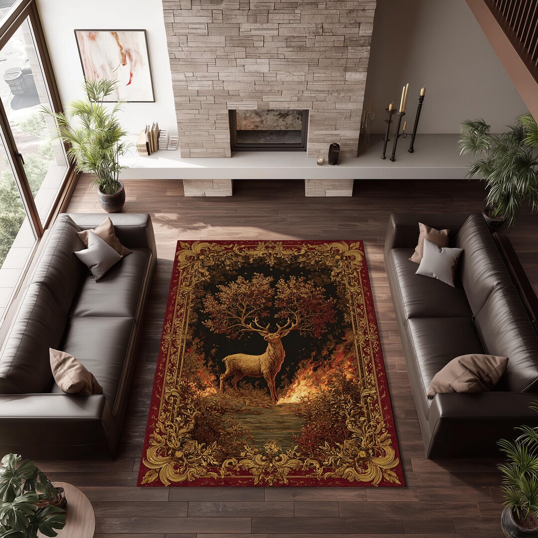 Mythic Fire Deer Rug, Gothic Baroque Fantasy Carpet - Etsy
