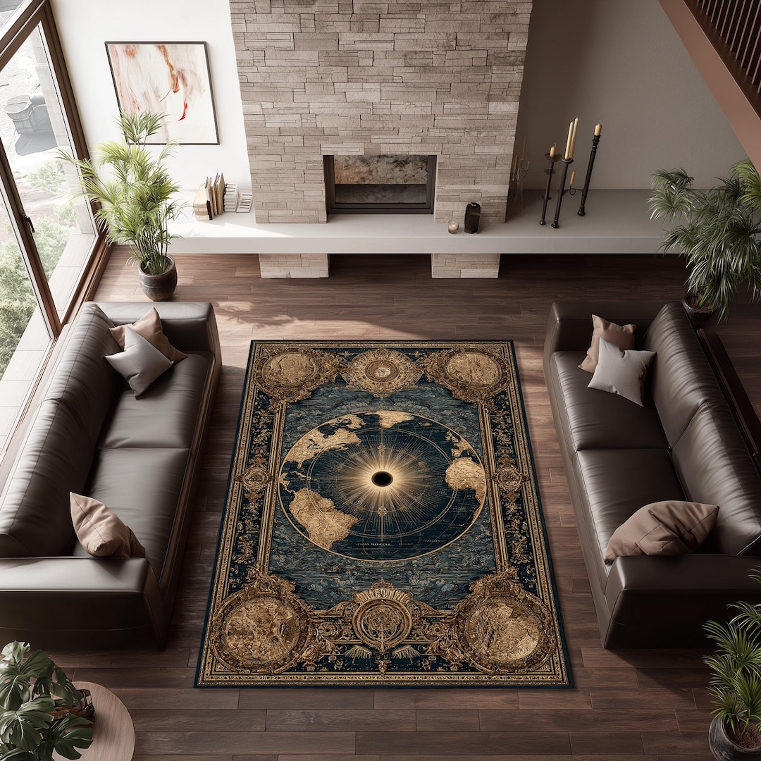 Antique World Map Rug, Baroque Celestial Tapestry, Gothic Astronomy ...