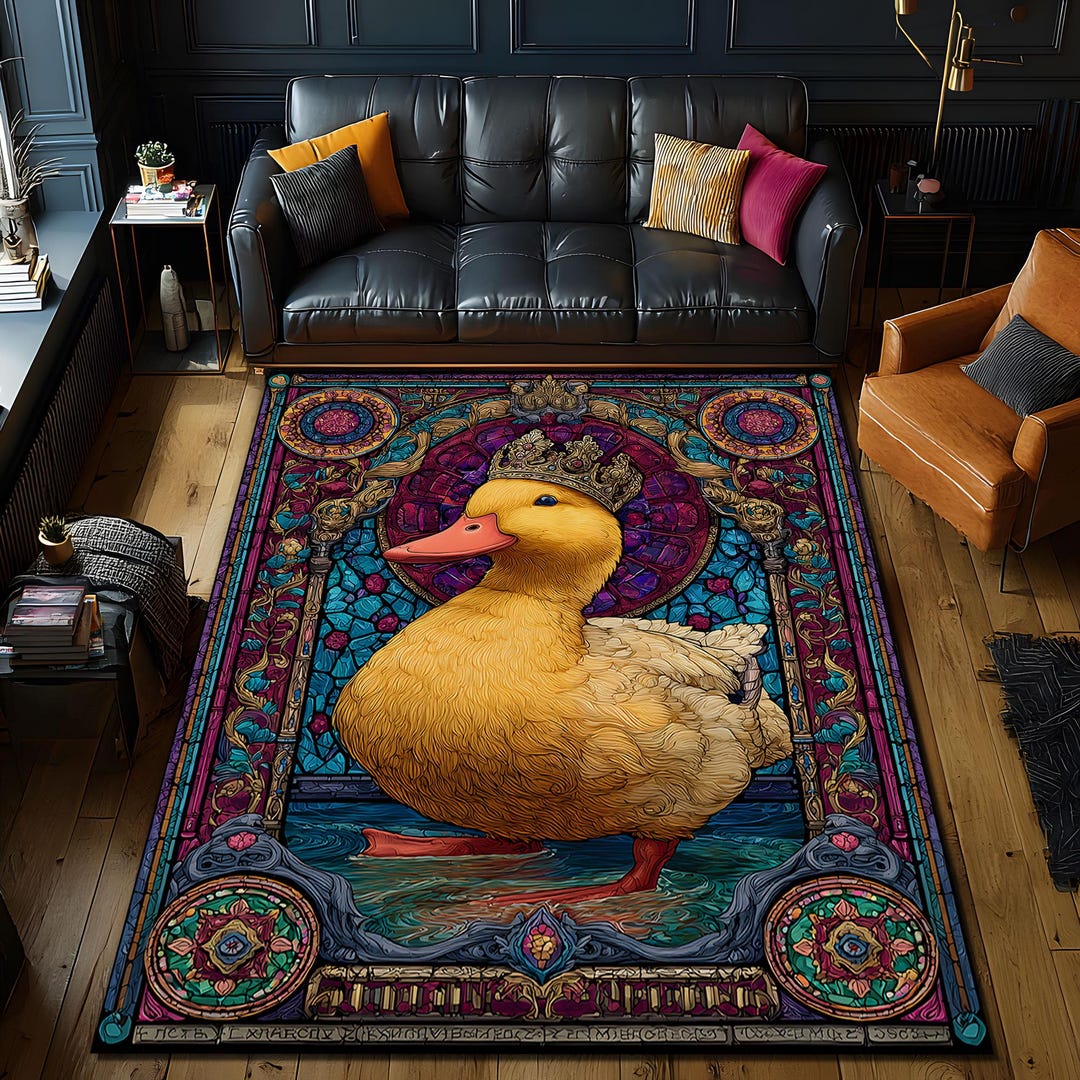 Royal Duck Art Rug, Colorful Gothic Carpet, Stained Glass Fantasy Floor ...