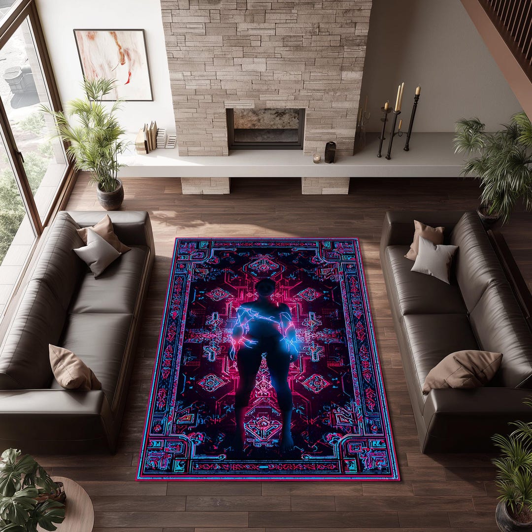 Technology Rug Cyberpunk Rug, Neon Tech Design, Modern Gamer Decor - Etsy