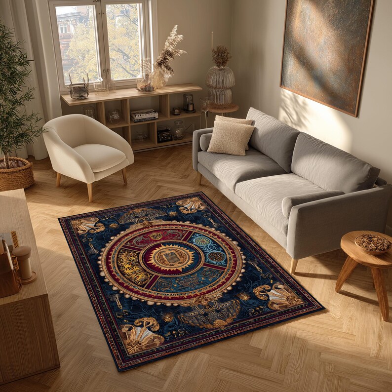 Medieval Rug Blue Gothic Baroque Rug, Dark Blue Red, Vintage Wizard Style - Etsy
