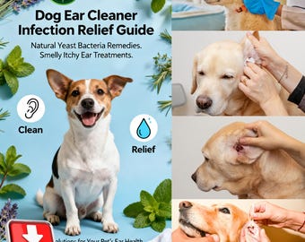 Dog Ear Cleaner  Infection Relief Guide: Natural Yeast Bacteria Remedies. Smelly Itchy Ear  Treatments.