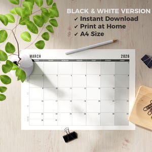 2026 Printable & Fillable Planner A4 | Monthly Calendar PDF | Wall Calendar | Digital Download