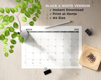 2026 Printable & Fillable Planner A4 | Monthly Calendar PDF | Wall Calendar | Digital Download