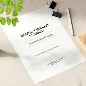 Monthly Budget Planner Printable | Undated Finance Worksheet | Minimalist Budget PDF | Instant Download