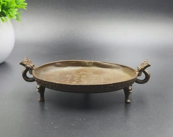 Pure copper retro double-eared three-legged tray / home decoration craft