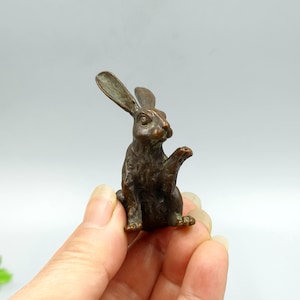 Figurine de lapin vintage en cuivre massif pur, décoration de bureau pour la maison