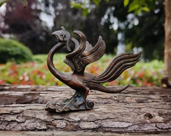 Pure copper retro mythical beast Vermilion Bird sculpture / home desktop craft decoration