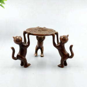 Pure copper Retro three cat stand, home desktop craft decoration ornament