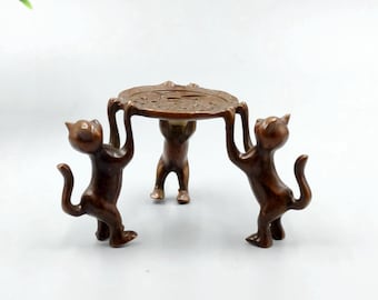 Pure copper Retro three cat stand, home desktop craft decoration ornament