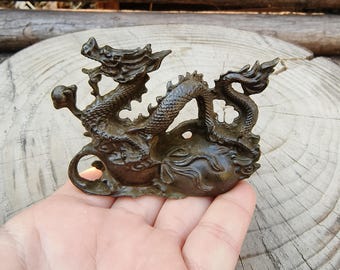 Ren koppar vintage drakeskulptur / heminredning hantverk dekoration prydnad