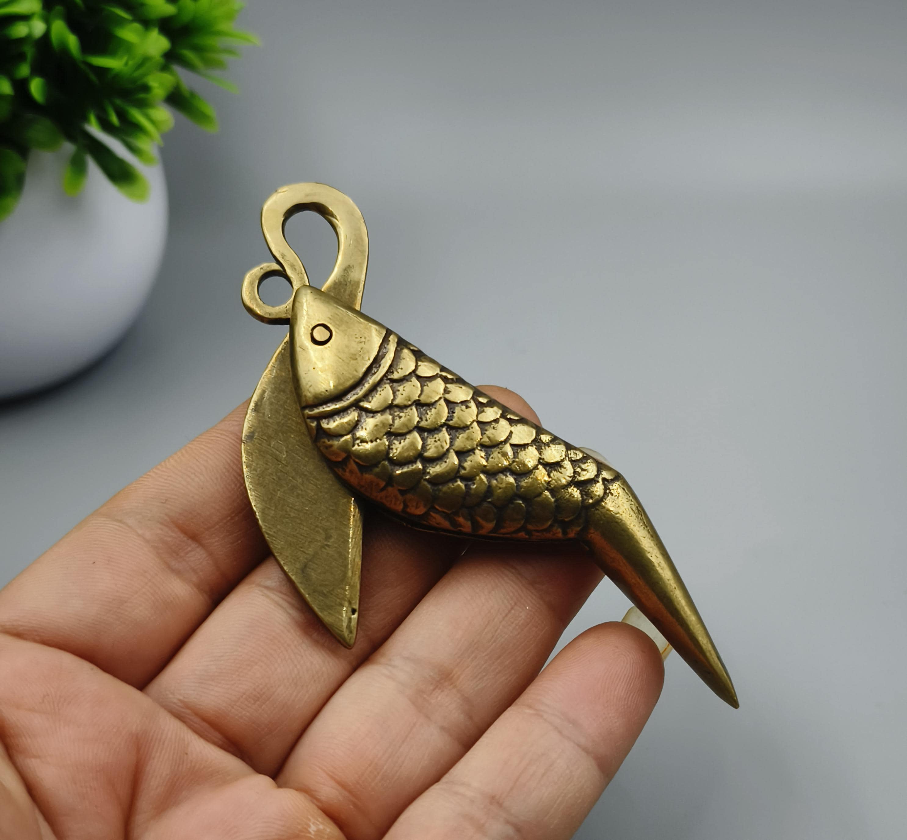 Pendentif poisson bleu émaillé, collier en argent sterling, breloque vintage en argent 925 - France