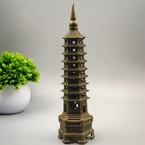 Pagoda Wenchang de nueve pisos de cobre, adorno retro para escritorio o estudio.