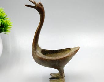 Pure copper retro swan incense burner, home desktop decoration.